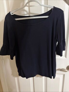 Ann Taylor Navy Ruffle Sleeve Short-Sleeve Top